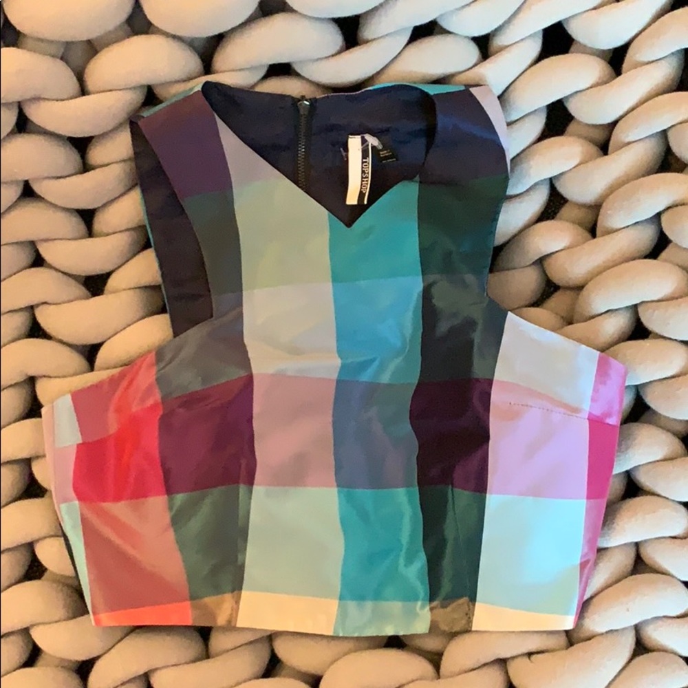 Topshop Metallic Colorful Print Crop Top